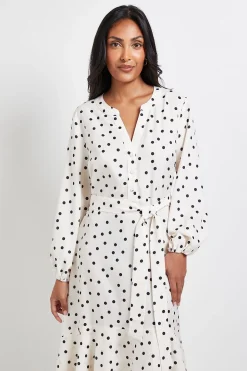 Robe Chemise Midi à Boutons Imprimé Pois Petite Taille