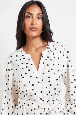 Robe Chemise Midi à Boutons Imprimé Pois Petite Taille