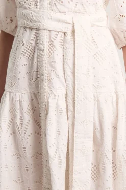 Robe Chemise Midi Broderie Anglaise À Ourlet Festonné