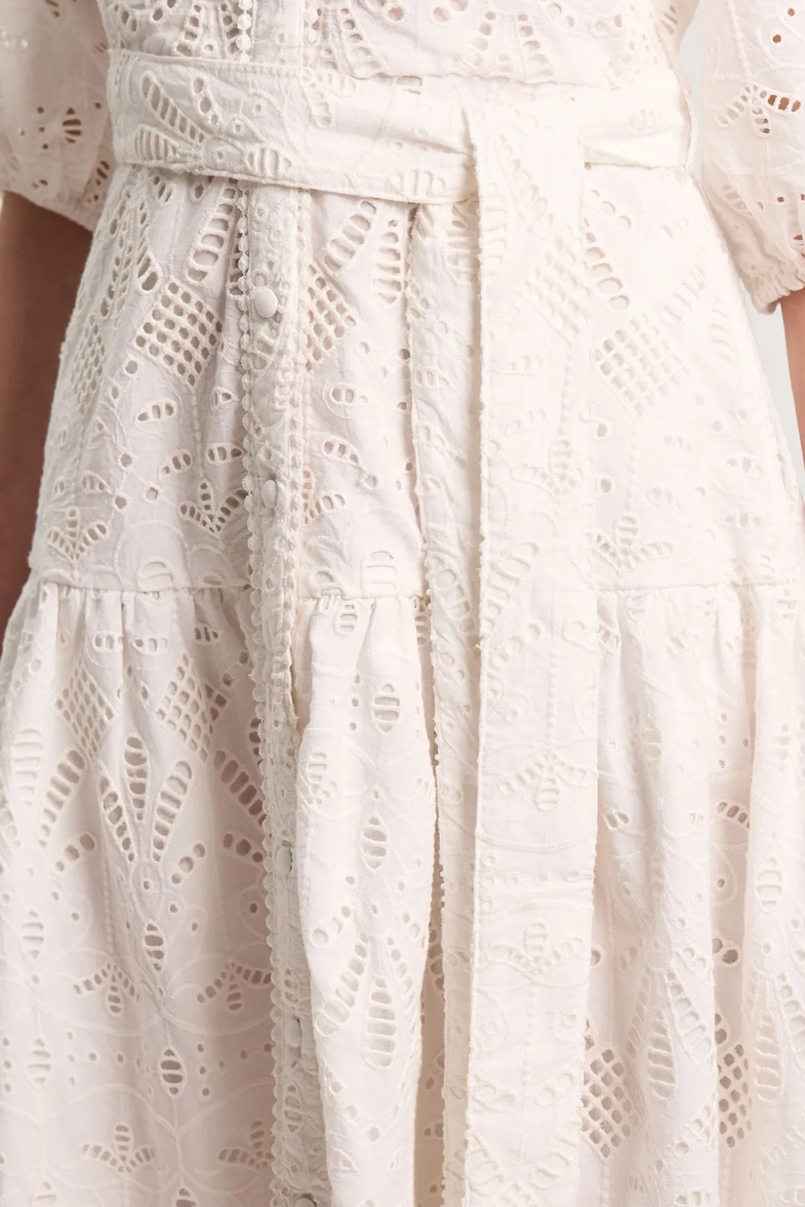 Robe Chemise Midi Broderie Anglaise À Ourlet Festonné