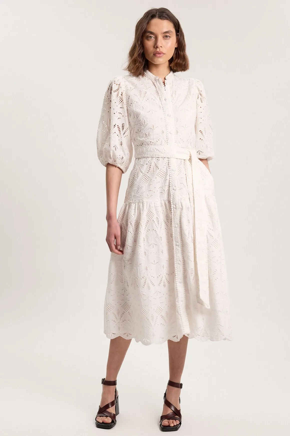 Robe Chemise Midi Broderie Anglaise À Ourlet Festonné Petite