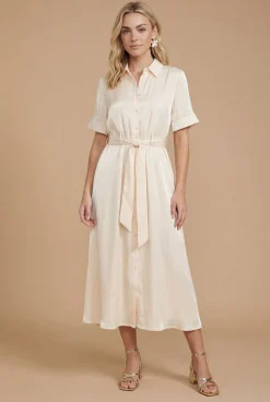 Robe Chemise Midi Ceinturée À Effet Scintillant