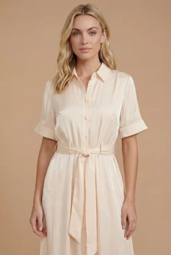 Robe Chemise Midi Ceinturée À Effet Scintillant