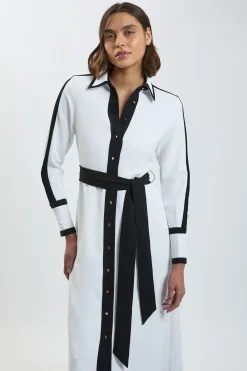 KarenMillen Robe Chemise Midi Ceinturée en Sergé Tissé à Blocs de Couleurs<Femme Robes Mi-Longues|Robes À Manches Longues