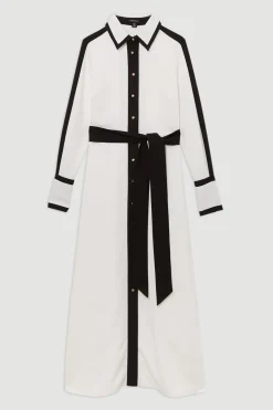KarenMillen Robe Chemise Midi Ceinturée en Sergé Tissé à Blocs de Couleurs<Femme Robes Mi-Longues|Robes À Manches Longues