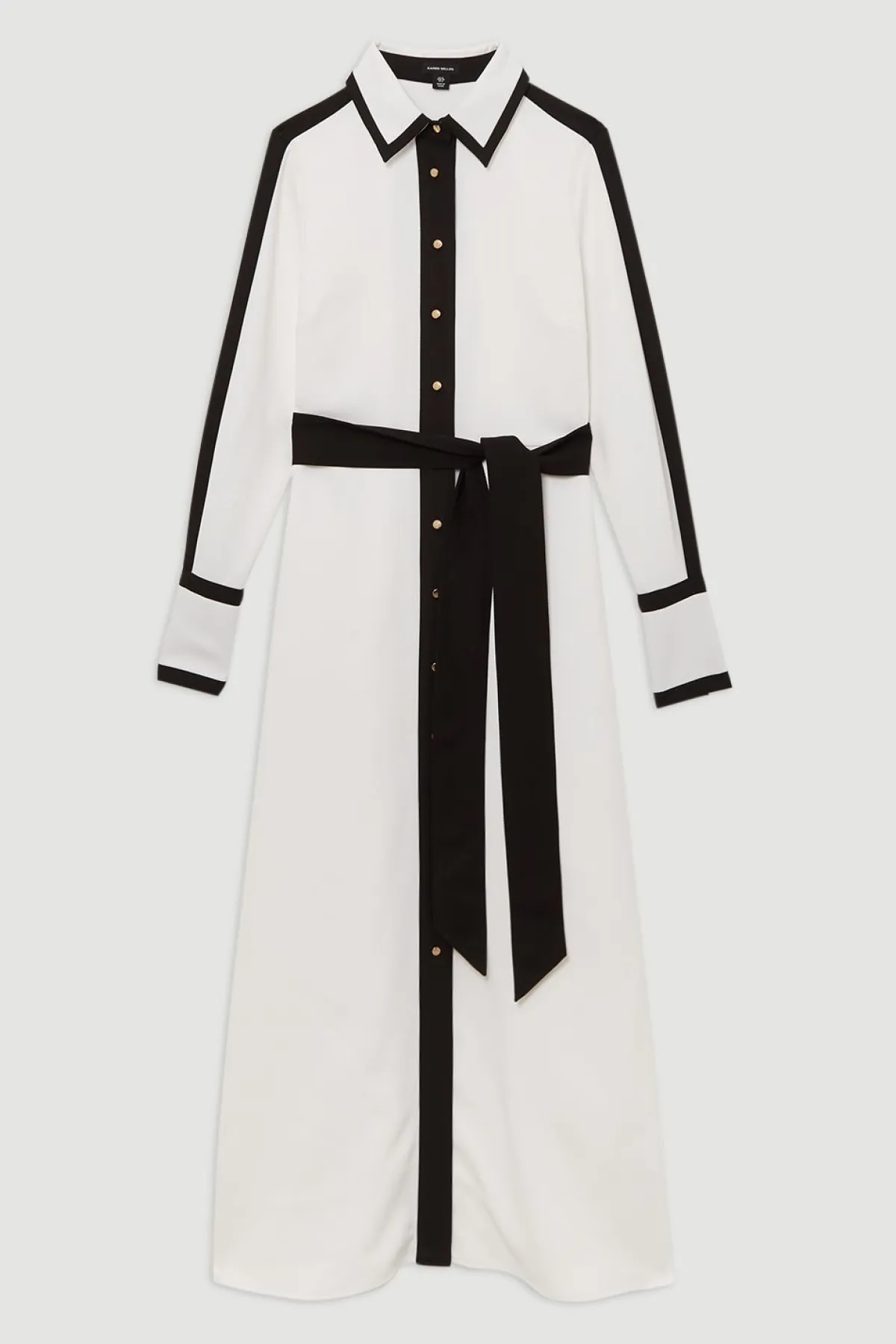 KarenMillen Robe Chemise Midi Ceinturée en Sergé Tissé à Blocs de Couleurs<Femme Robes Mi-Longues|Robes À Manches Longues