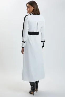 KarenMillen Robe Chemise Midi Ceinturée en Sergé Tissé à Blocs de Couleurs<Femme Robes Mi-Longues|Robes À Manches Longues