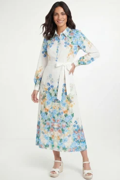 Wallis Robe Chemise Midi Ceinturée à Motifs Floraux Style Western<Femme Robes Mi-Longues|Robes À Manches Longues