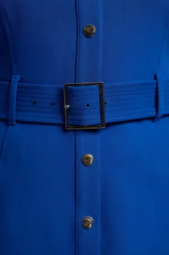 Robe Chemise Midi Cintrée Avec Ceinture Grande Taille
