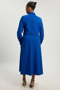 Robe Chemise Midi Cintrée Avec Ceinture Grande Taille