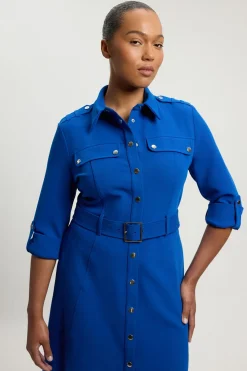Robe Chemise Midi Cintrée Avec Ceinture Grande Taille