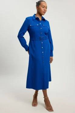 Robe Chemise Midi Cintrée Avec Ceinture Grande Taille