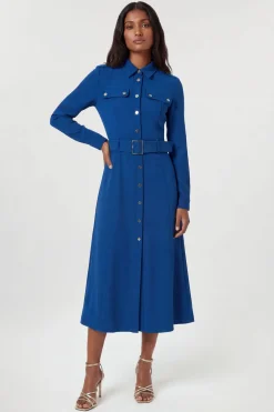 KarenMillen Robe Chemise Midi Cintrée Avec Ceinture<Femme Robes Mi-Longues|Robes À Manches Longues