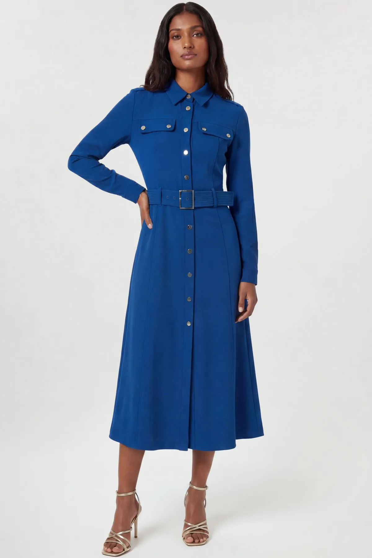 KarenMillen Robe Chemise Midi Cintrée Avec Ceinture<Femme Robes Mi-Longues|Robes À Manches Longues