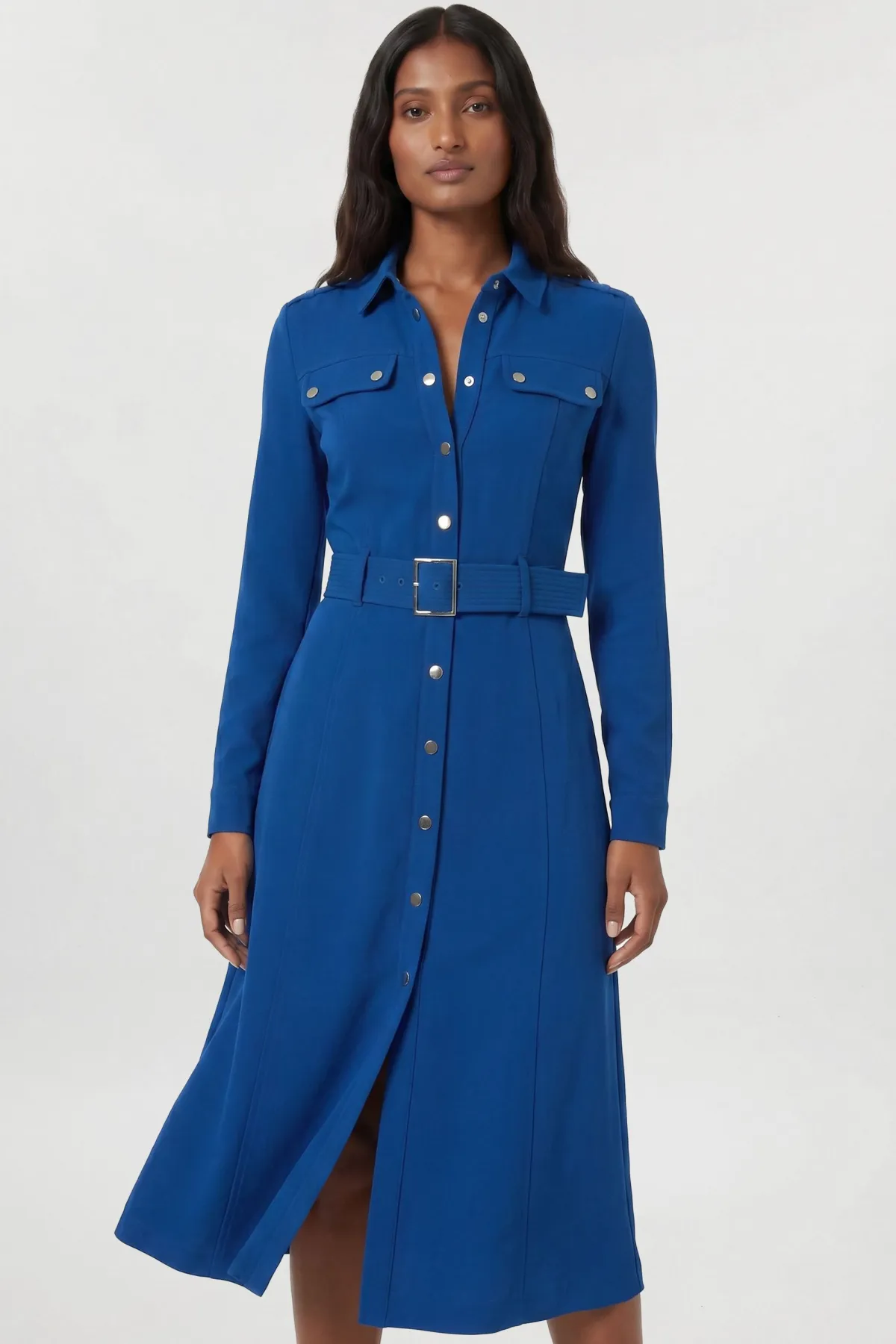 KarenMillen Robe Chemise Midi Cintrée Avec Ceinture<Femme Robes Mi-Longues|Robes À Manches Longues