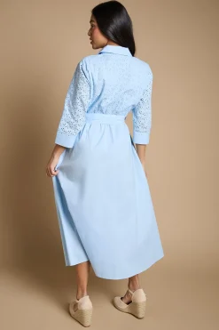 Robe Chemise Midi Cintrée À Broderie Contrastée Petite
