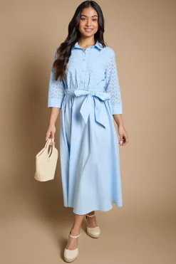 Robe Chemise Midi Cintrée À Broderie Contrastée Petite