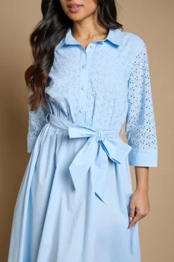 Robe Chemise Midi Cintrée À Broderie Contrastée Petite