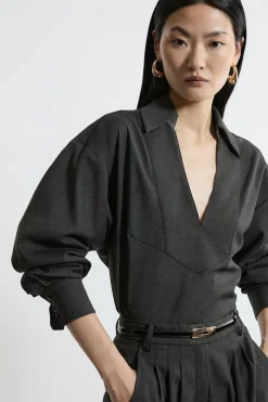 KarenMillen Robe Chemise Midi Cintrée À Manches Larges<Femme Robes Mi-Longues|Robes À Manches Longues