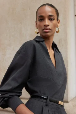 KarenMillen Robe Chemise Midi Cintrée À Manches Larges<Femme Robes Mi-Longues|Robes À Manches Longues