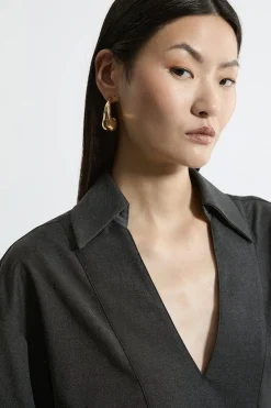 KarenMillen Robe Chemise Midi Cintrée À Manches Larges<Femme Robes Mi-Longues|Robes À Manches Longues