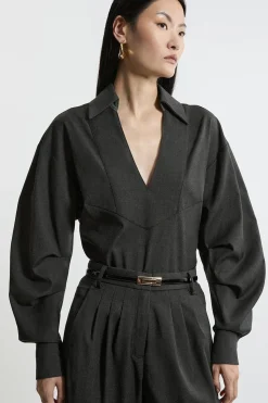 KarenMillen Robe Chemise Midi Cintrée À Manches Larges<Femme Robes Mi-Longues|Robes À Manches Longues