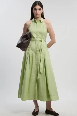 KarenMillen Robe Chemise Midi en Coton à Col et Encolure Halter avec Détail de Taille Basse<Femme Robes Mi-Longues|Robes