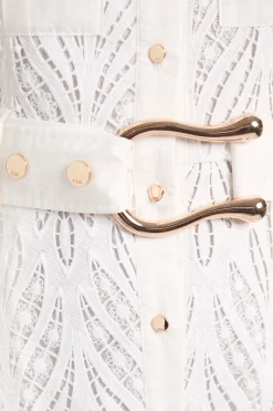 Robe Chemise Midi En Coton Tissé Avec Broderie Ajourée