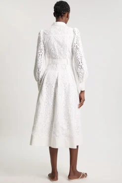 Robe Chemise Midi En Coton Tissé Avec Broderie Ajourée