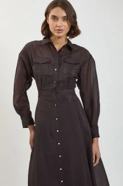 Robe Chemise Midi En Organdi Avec Détails De Finition Petite