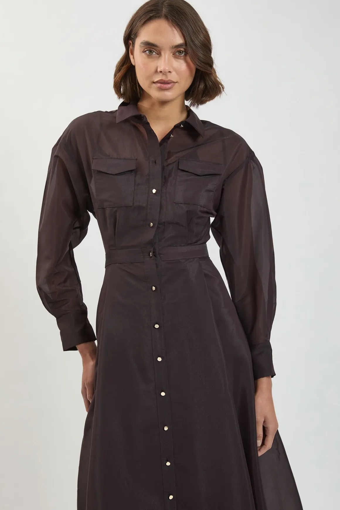 Robe Chemise Midi En Organdi Avec Détails De Finition Petite