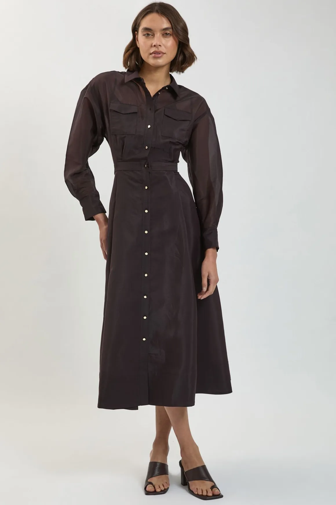 Robe Chemise Midi En Organdi Avec Détails De Finition Petite