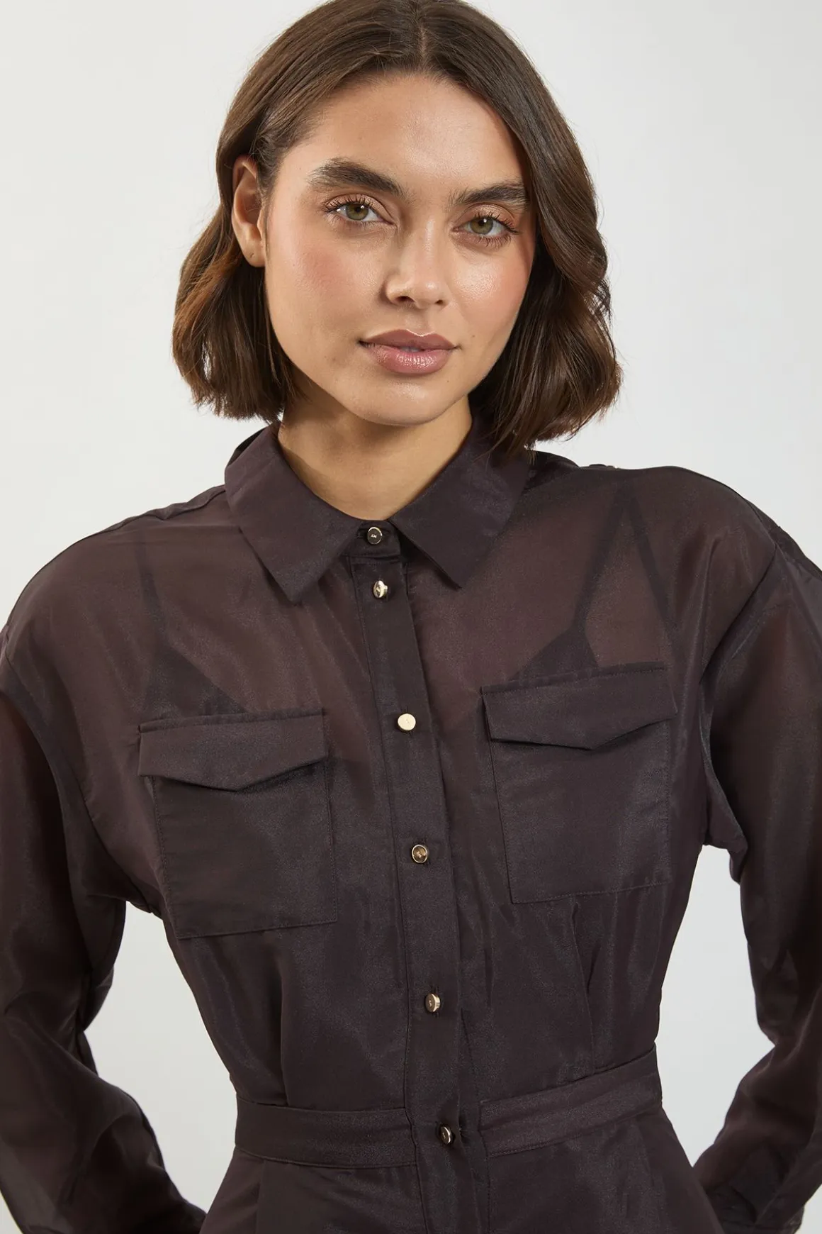 Robe Chemise Midi En Organdi Avec Détails De Finition Petite