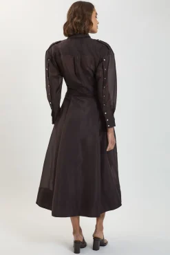 Robe Chemise Midi En Organdi Avec Détails Contrastants