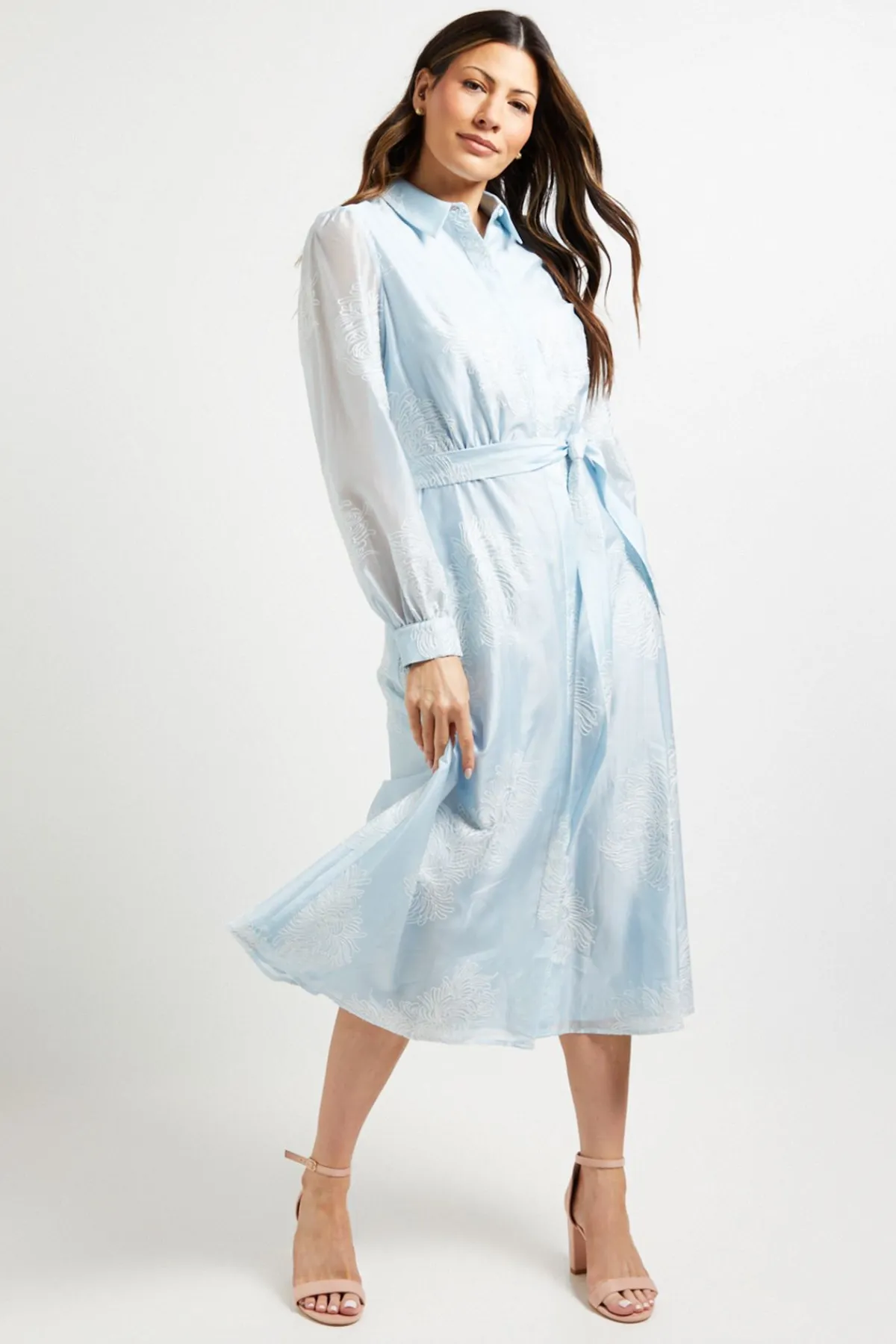 Wallis Robe Chemise Midi En Organza Brodé<Femme Robes Mi-Longues|Robes À Manches Longues