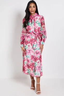 Wallis Robe Chemise Midi En Organza À Imprimé Floral Petite<Femme Robes Mi-Longues|Robes À Manches Longues