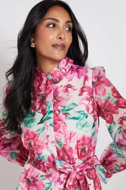 Wallis Robe Chemise Midi En Organza À Imprimé Floral Petite<Femme Robes Mi-Longues|Robes À Manches Longues