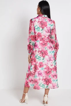 Wallis Robe Chemise Midi En Organza À Imprimé Floral Petite<Femme Robes Mi-Longues|Robes À Manches Longues