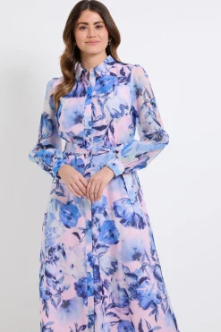 Wallis Robe Chemise Midi En Organza À Motifs Floraux<Femme Robes Mi-Longues|Robes À Manches Longues