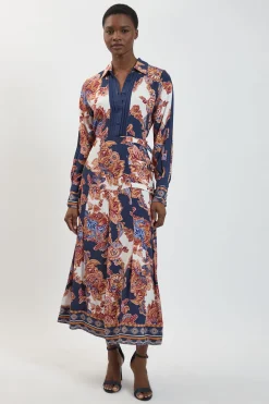Robe Chemise Midi En Viscose À Imprimé Baroque Avec Ceinture Détaillée