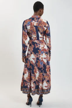 Robe Chemise Midi En Viscose À Imprimé Baroque Avec Ceinture Détaillée