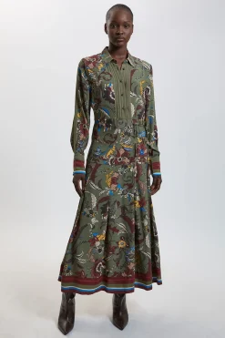 KarenMillen Robe Chemise Midi En Viscose À Imprimé Fleuri Avec Ceinture<Femme Robes Mi-Longues|Robes À Manches Longues