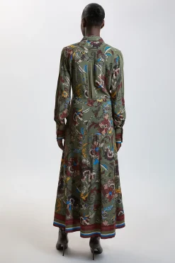 KarenMillen Robe Chemise Midi En Viscose À Imprimé Fleuri Avec Ceinture<Femme Robes Mi-Longues|Robes À Manches Longues