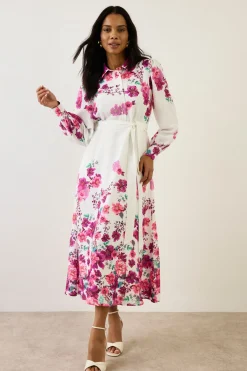 Robe Chemise Midi Fleurie À Ceinture
