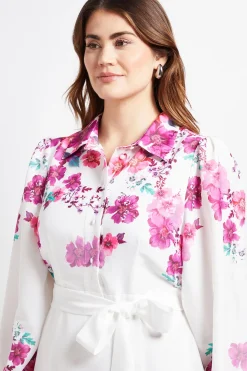 Robe Chemise Midi Fleurie À Ceinture