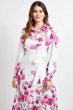 Robe Chemise Midi Fleurie À Ceinture