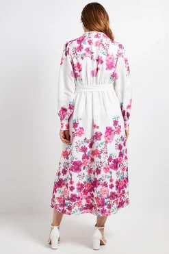 Robe Chemise Midi Fleurie À Ceinture