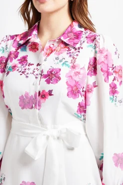 Robe Chemise Midi Fleurie À Ceinture