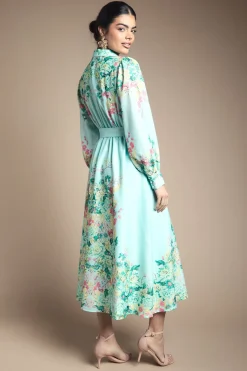 Robe Chemise Midi Fleurie Western avec Ceinture