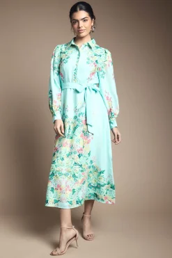 Robe Chemise Midi Fleurie Western avec Ceinture